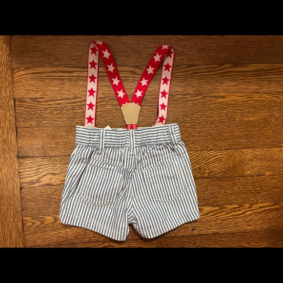 NWT Cat & Jack Blue Striped Shorts with Red Star Suspenders Size 0-3 Months - Picture 4 of 4